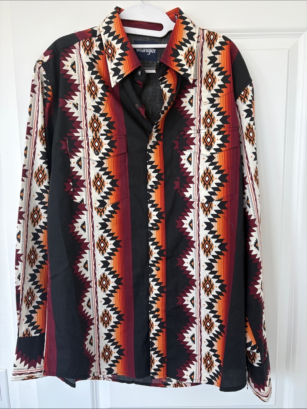 Wrangler Aztec Print Lightweight Shirt Jacket - Black, Burgundy & Orange